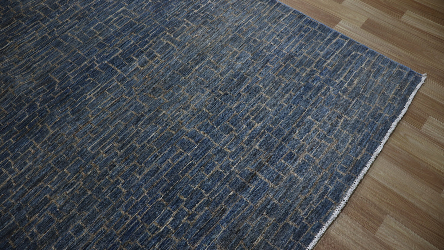 9x10 ft Abstract Gabbeh Large Area Rug, Blue Afghan Hand Knotted Wool Transitional Rectangle Area Carpet, Rugs For Living Room, Bedroom Rug