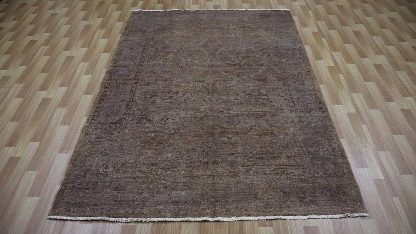 6x8 ft Transitional Gabbeh Area Rug, Afghan Hand Knotted Wool Abstract Rectangle Carpet, Living Room Rug, Bedroom Rug, Brown Overdyed Carpet