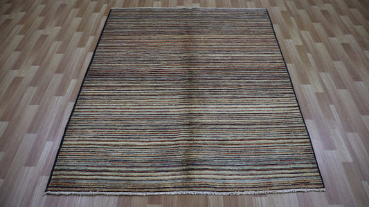 5x6 ft Modern Gabbeh Area Rug, Afghan Hand Knotted Wool Transitional Rectangle Carpet, Living Room Rug, Bedroom Rug, Abstract Striped Rug