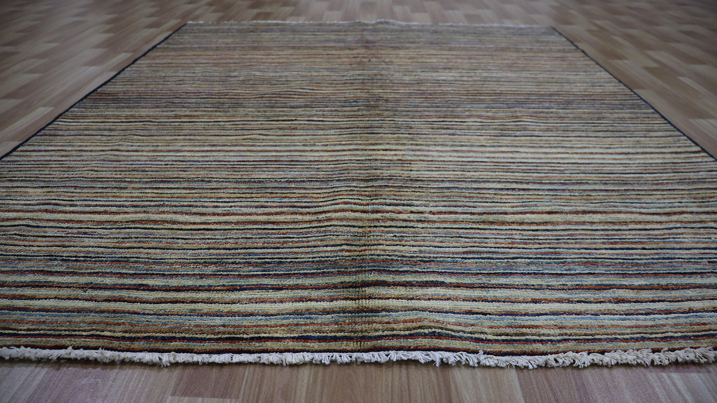 5x6 ft Modern Gabbeh Area Rug, Afghan Hand Knotted Wool Transitional Rectangle Carpet, Living Room Rug, Bedroom Rug, Abstract Striped Rug