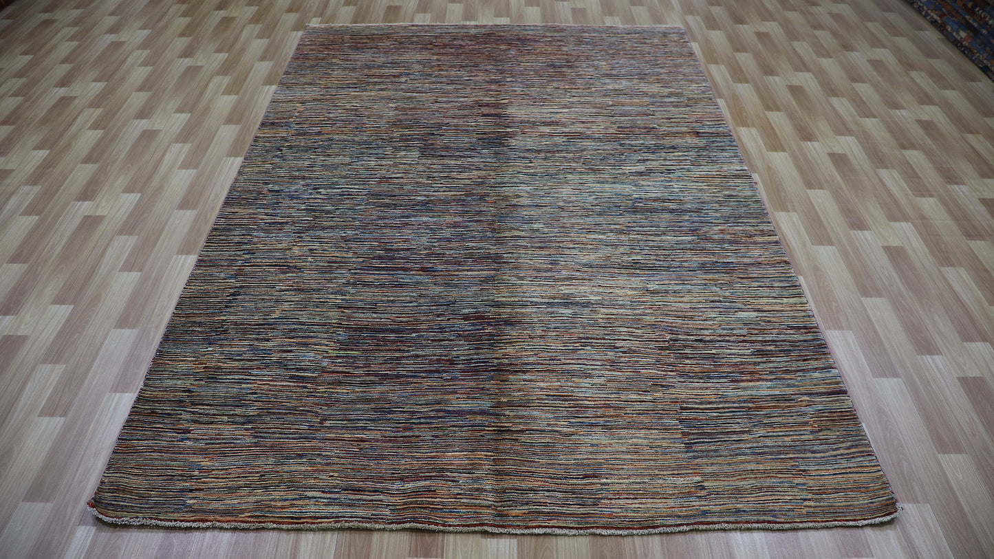 6x9 ft Gabbeh Area Rug, Afghan Hand Knotted Wool Transitional Rectangle Carpet, Abstract Rugs For Living Room, Bedroom Rug, Dining Table Rug