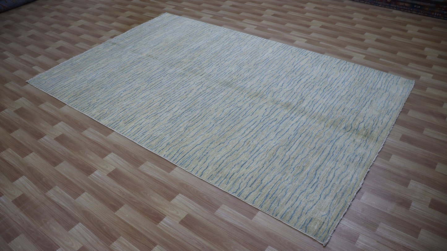 6x9 Ft Transitional Plain Area Rug, Beige Afghan Hand Knotted Wool Abstract Rectangle Carpet, Living Room Rug, Bedroom Rug, Dining Table Rug