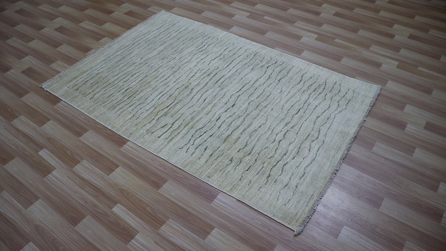 4x6 Ft Beige Plain Area Rug, Afghan Hand Knotted Wool Transitional Rectangle Carpet, Living Room Rug, Bedroom Rug, Entryway Rug, Kitchen Rug