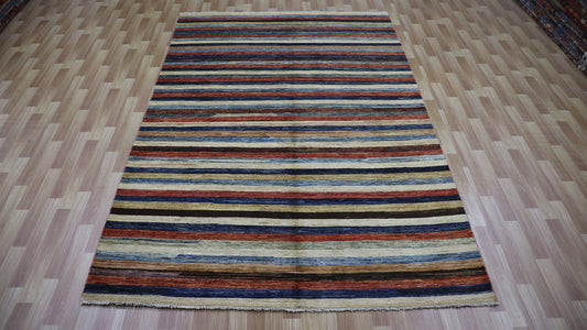 6x10 ft Striped Gabbeh Area Rug, Afghan Hand Knotted Wool Transitional Rectangle Carpet, Rugs For Living Room, Bedroom Rug, Dining Table Rug