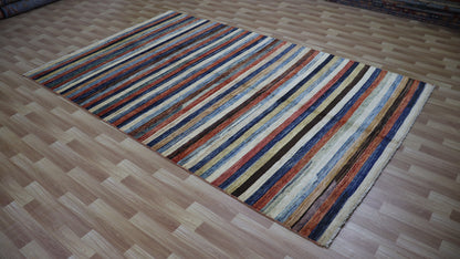 6x10 ft Striped Gabbeh Area Rug, Afghan Hand Knotted Wool Transitional Rectangle Carpet, Rugs For Living Room, Bedroom Rug, Dining Table Rug