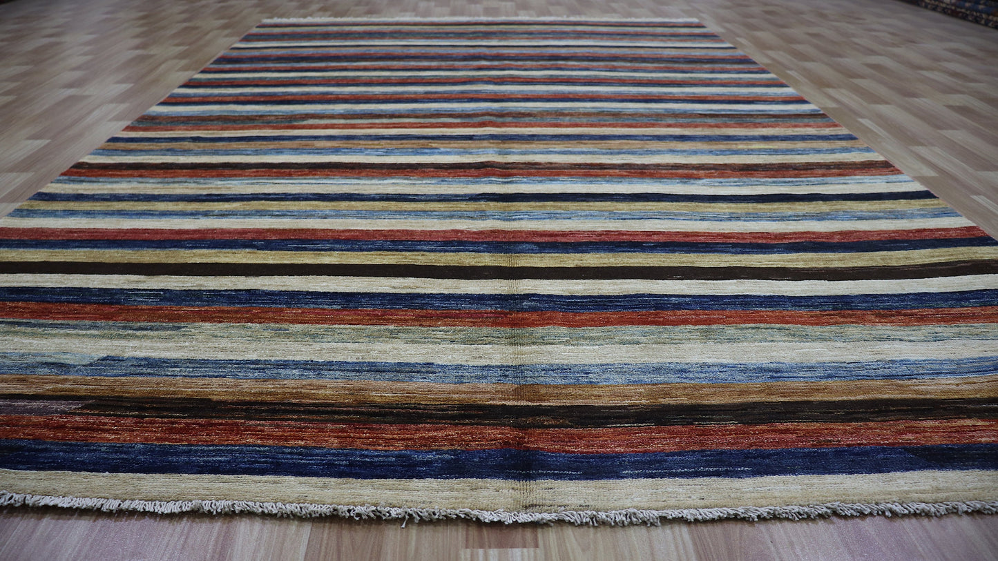 6x10 ft Striped Gabbeh Area Rug, Afghan Hand Knotted Wool Transitional Rectangle Carpet, Rugs For Living Room, Bedroom Rug, Dining Table Rug