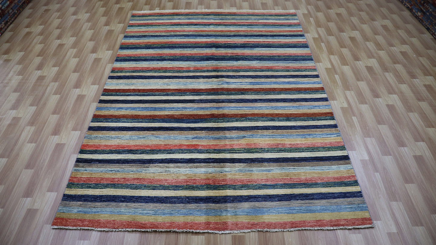 6x10 ft Striped Gabbeh Area Rug, Afghan Hand Knotted Wool Transitional Rectangle Carpet, Rugs For Living Room, Bedroom Rug, Dining Table Rug