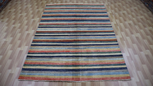 6x10 ft Striped Gabbeh Area Rug, Afghan Hand Knotted Wool Transitional Rectangle Carpet, Rugs For Living Room, Bedroom Rug, Dining Table Rug