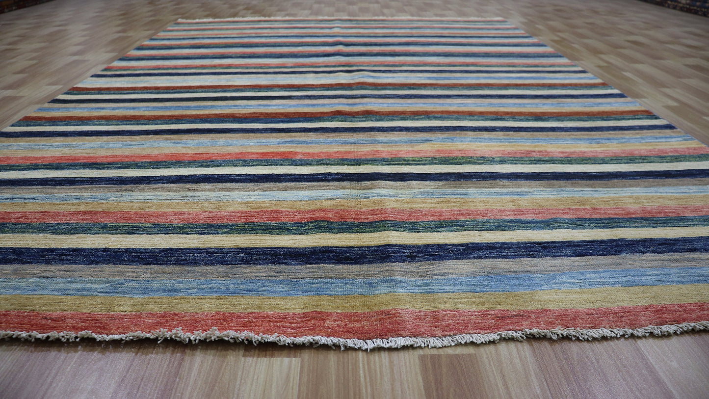 6x10 ft Striped Gabbeh Area Rug, Afghan Hand Knotted Wool Transitional Rectangle Carpet, Rugs For Living Room, Bedroom Rug, Dining Table Rug