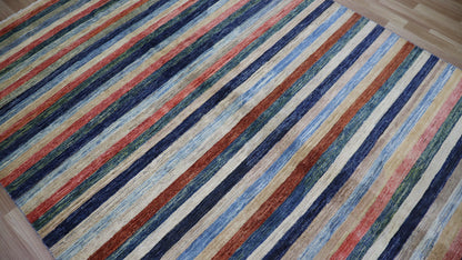 6x10 ft Striped Gabbeh Area Rug, Afghan Hand Knotted Wool Transitional Rectangle Carpet, Rugs For Living Room, Bedroom Rug, Dining Table Rug