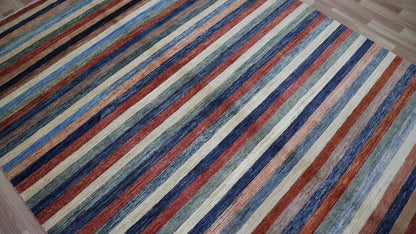 6x10 ft Striped Simple Area Rug, Afghan Hand Knotted Wool Transitional Rectangle Carpet, Rugs For Living Room, Bedroom Rug, Dining Table Rug