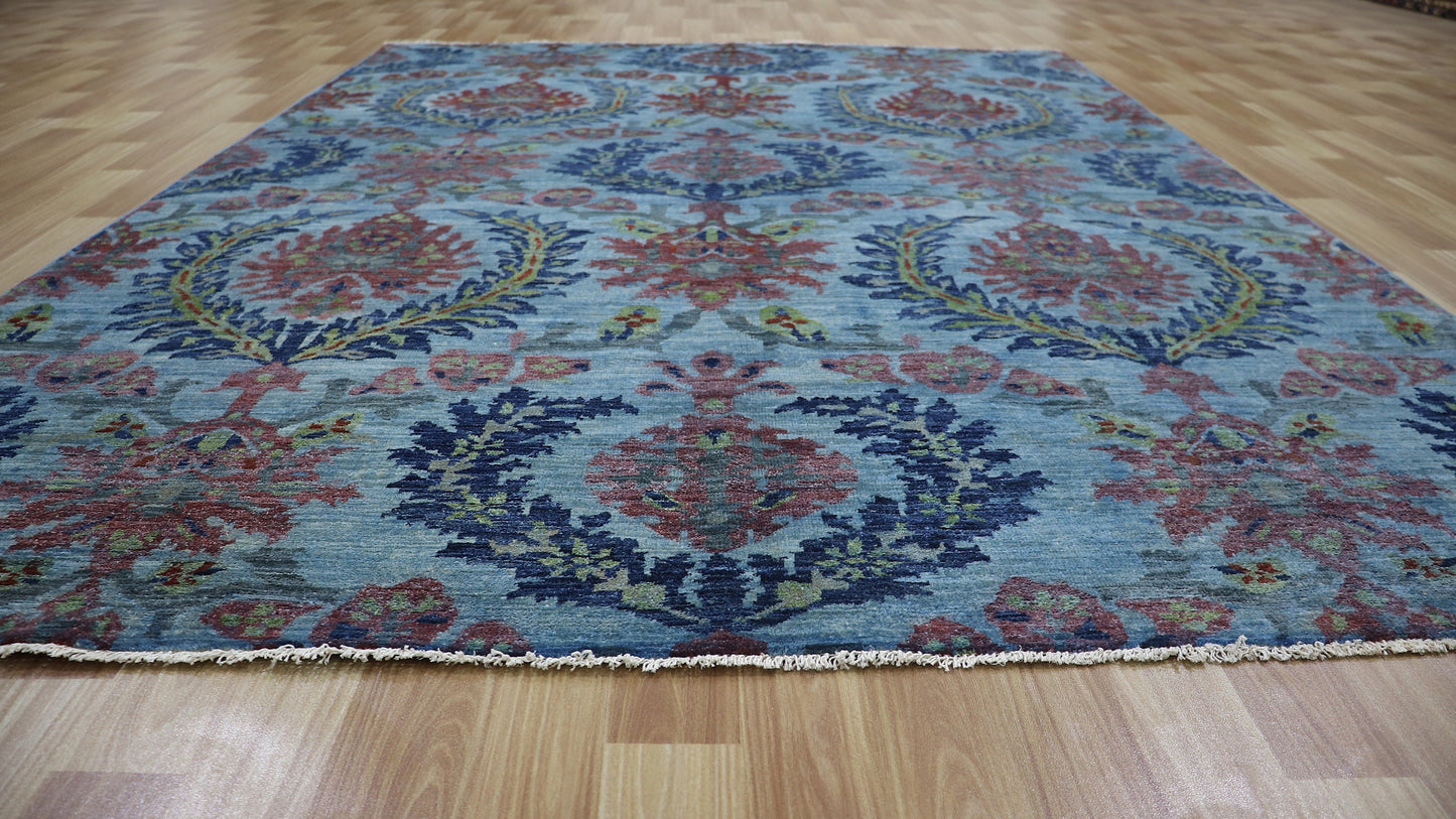 5x8 Ft Blue Floral Area Rug, Afghan Hand Knotted Wool Traditional Rectangle Area Carpet, Rugs For Living Room, Bedroom Rug, Dining Table Rug