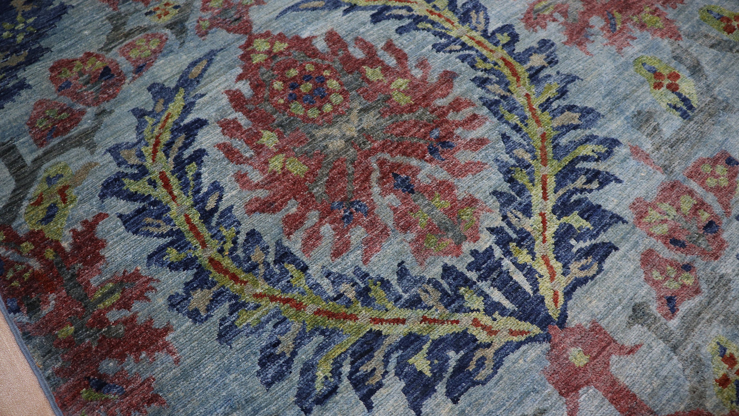 5x8 Ft Blue Floral Area Rug, Afghan Hand Knotted Wool Traditional Rectangle Area Carpet, Rugs For Living Room, Bedroom Rug, Dining Table Rug