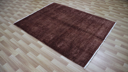 5x6 ft Brown Plain Area Rug, Afghan Hand Knotted Wool Transitional Rectangle Carpet, Rugs For Living Room, Bedroom Rug, Dining Table Rug