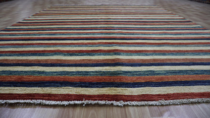 6x9 Ft Striped Plain Area Rug, Afghan Hand Knotted Wool Transitional Rectangle Carpet, Rugs For Living Room, Bedroom Rug, Dining Table Rug