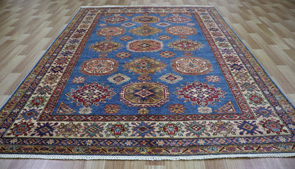 5x7 Ft Oriental Kazak Area Rug, Blue Afghan Hand Knotted Wool Traditional Rectangle Carpet, Rugs For Living Room, Bedroom Rug, Entryway Rug