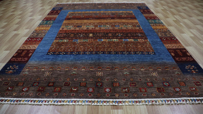 6x9 Ft Gabbeh Tribal Area Rug, Brown Afghan Hand Knotted Wool Traditional Rectangle Carpet, Living Room Rug, Bedroom Rug, Dining Table Rug