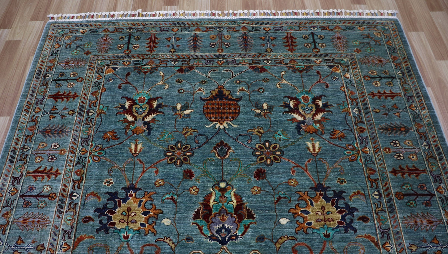 6x8 ft Blue Bidjar Area Rug, Afghan Hand Knotted Wool Traditional Rectangle Area Carpet, Rugs For Living Room, Bedroom Rug, Dining Table Rug