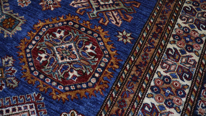 6x8 ft Blue Oriental Kazak Area Rug, Afghan Hand Knotted Wool Traditional Rectangle Carpet, Living Room Rug, Bedroom Rug, Dining Table Rug