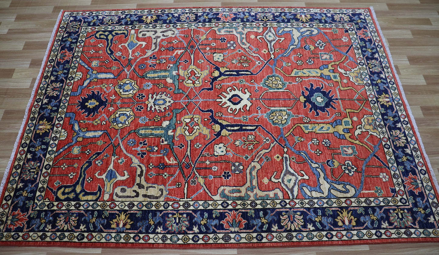 5x7 ft Arabesque Bidjar Area Rug, Red Afghan Hand Knotted Wool Traditional Carpet, Rugs For Living Room, Bedroom Rug, Dining Table Rug