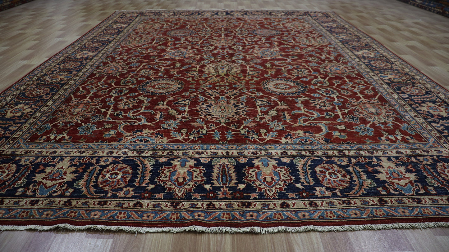 8x11 Ft Oriental Bidjar Area Rug, Red Afghan Hand Knotted Wool Traditional Rectangle Carpet, Living Room Rug, Bedroom Rug, Dining Table Rug