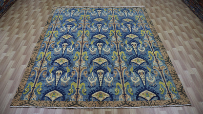 8x10 Ft Blue Tribal Area Rug, Afghan Hand Knotted Wool Traditional Rectangle Area Carpet, Rug For Living Room, Bedroom Rug, Dining Table Rug