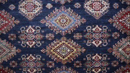 12x16 Ft Oriental Kazak Large Area Rug, Blue Afghan Hand Knotted Wool Rectangle Carpet, Rugs For Living Room, Bedroom Rug, Dining Table Rug