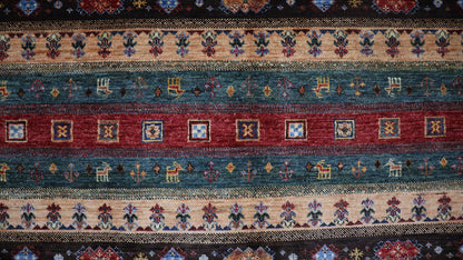 7x10 Ft Tribal Gabbeh Area Rug, Red Afghan Hand Knotted Wool Traditional Rectangle Carpet, Living Room Rug, Bedroom Rug, Dining Table Rug