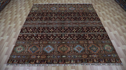 8x10 Ft Animal Design Oriental Area Rug, Brown Afghan Hand Knotted Wool Traditional Rectangle Carpet, Rugs For Living Room, Dining Table Rug