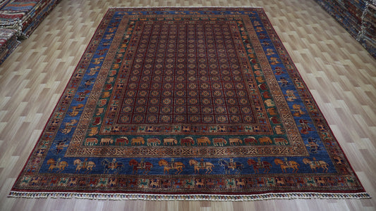 9x13 Ft Animal Design Pazyryk Large Area Rug, Afghan Hand Knotted Wool Tribal Rectangle Carpet, Living Room Rug, Bedroom Rug, Kids Room Rug