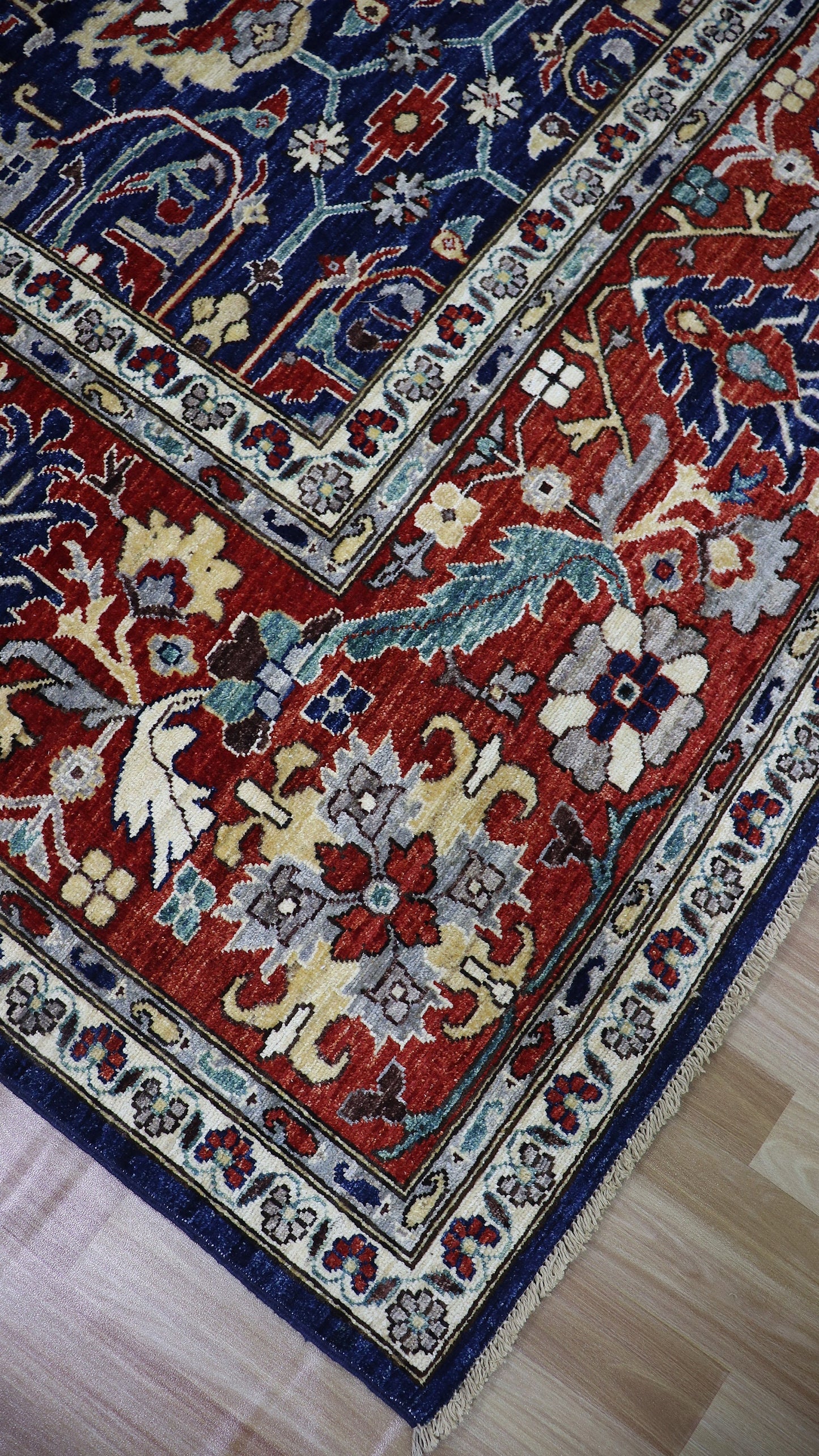 9x12 Ft Bidjar Floral Large Area Rug, Blue Persian Hand Knotted Wool Traditional Carpet, Rugs For Living Room, Bedroom Rug, Dining Table Rug