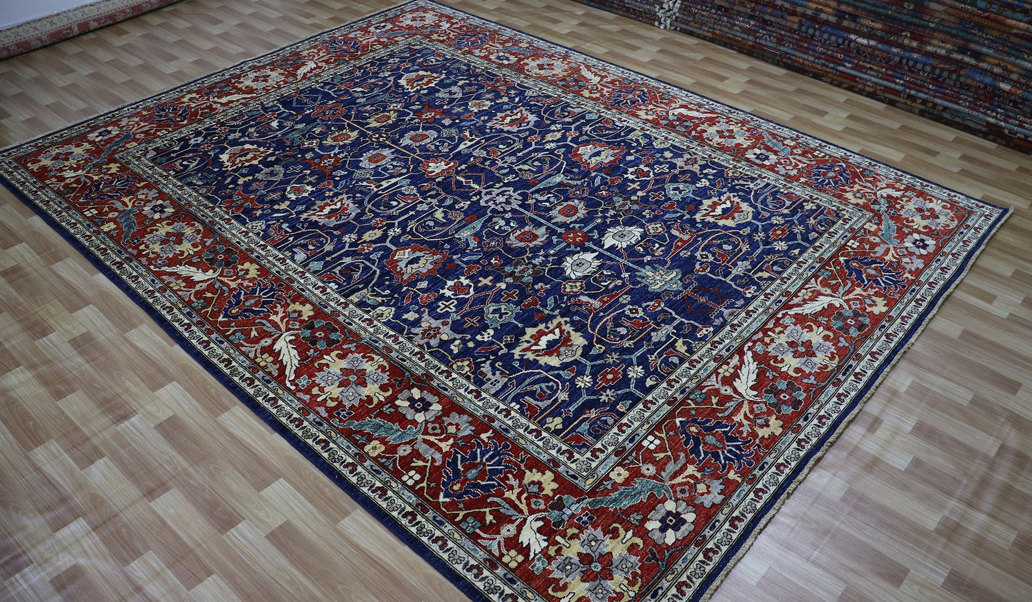 9x12 Ft Bidjar Floral Large Area Rug, Blue Persian Hand Knotted Wool Traditional Carpet, Rugs For Living Room, Bedroom Rug, Dining Table Rug