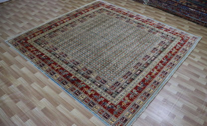 9x9 Ft Pazyryk Square Area Rug, Afghan Hand Knotted Wool Traditional Carpet, Rugs For Living Room, Bedroom Rug, Dining Table Rug, Animal Rug