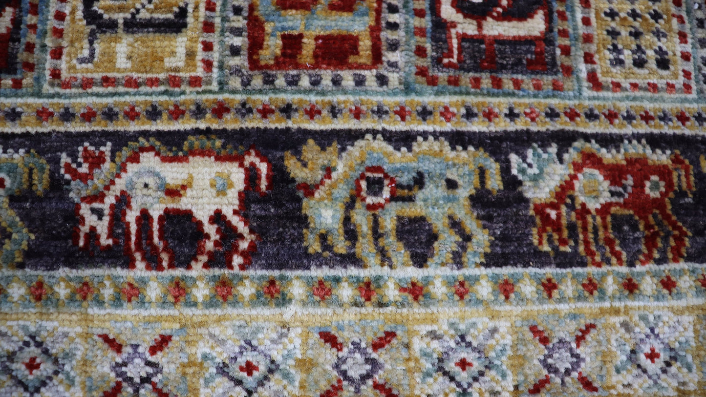 9x9 Ft Pazyryk Square Area Rug, Afghan Hand Knotted Wool Traditional Carpet, Rugs For Living Room, Bedroom Rug, Dining Table Rug, Animal Rug