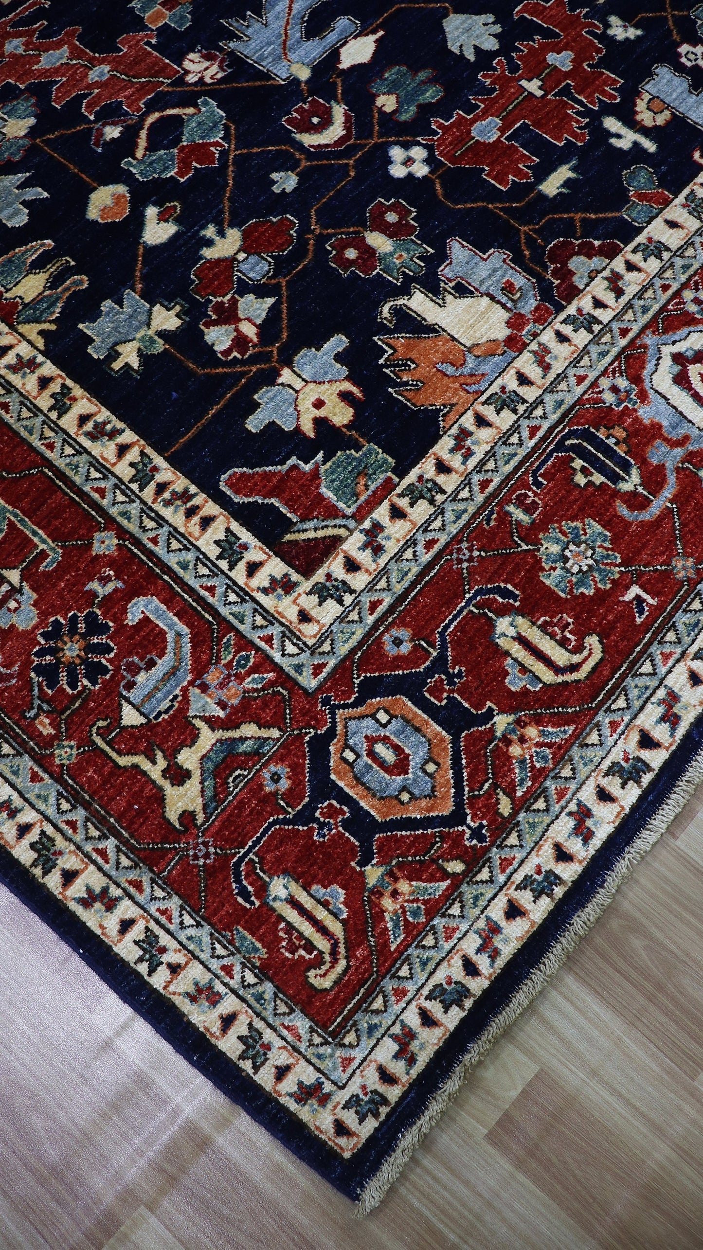 9x12 Ft Serapi Area Rug, Blue Afghan Hand Knotted Wool Traditional Carpet, Rugs For Living Room, Bedroom Rug, Dining Table Rug, Floral Rug