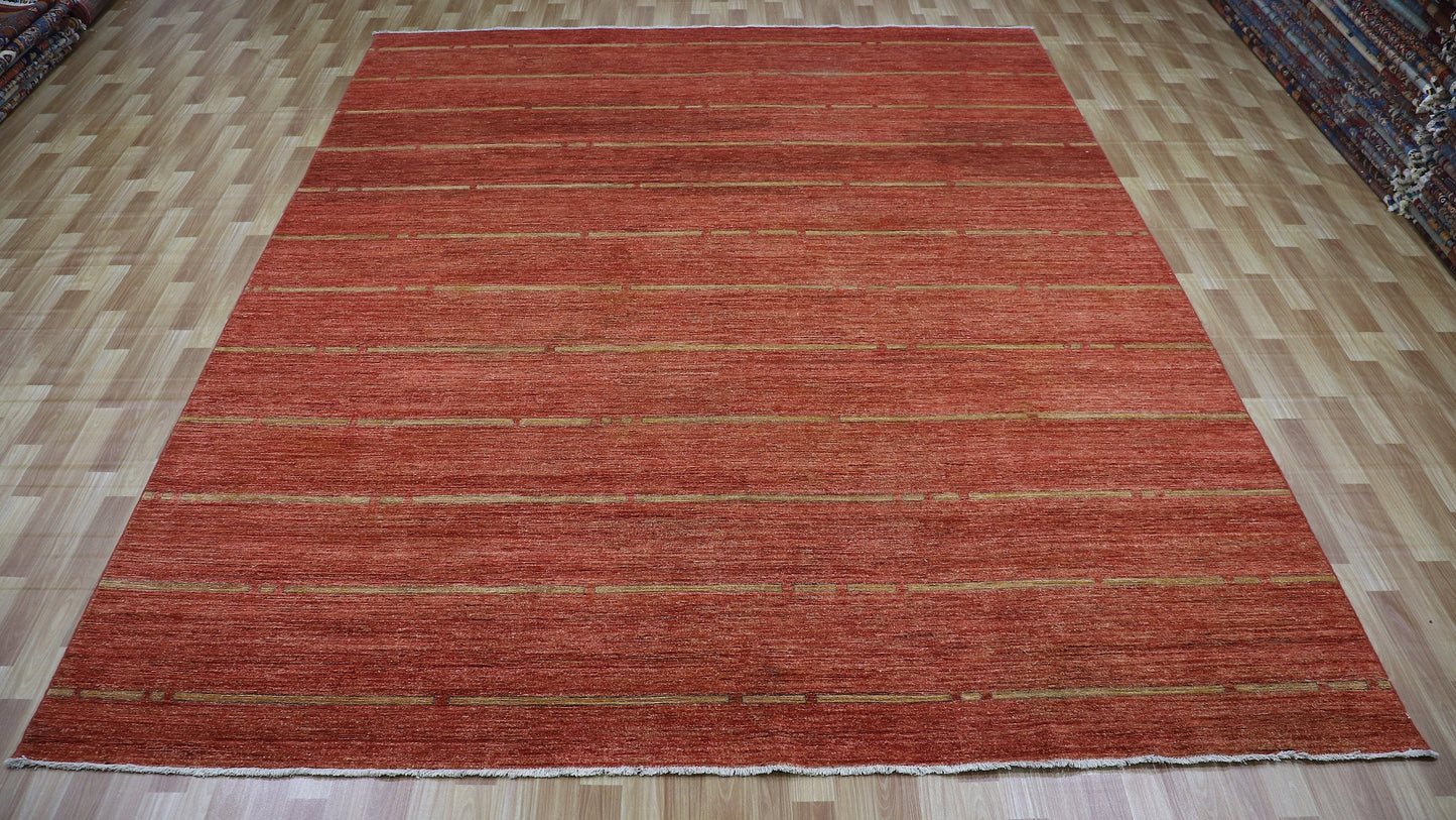 9x11 Ft Gabbeh Area Rug, Red Afghan Hand Knotted Wool Transitional Carpet, Rugs For Living Room, Bedroom Rug, Dining Table Rug, Abstract Rug