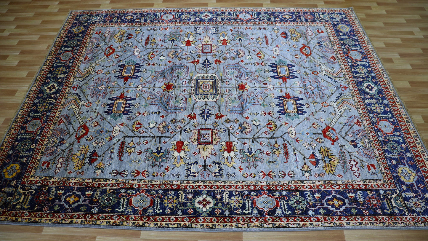 8x10 Ft Heriz Serapi Area Rug, Blue Persian Hand Knotted Wool Traditional Carpet, Rugs For Living Room, Bedroom Rug, Dining Table Rug Carpet