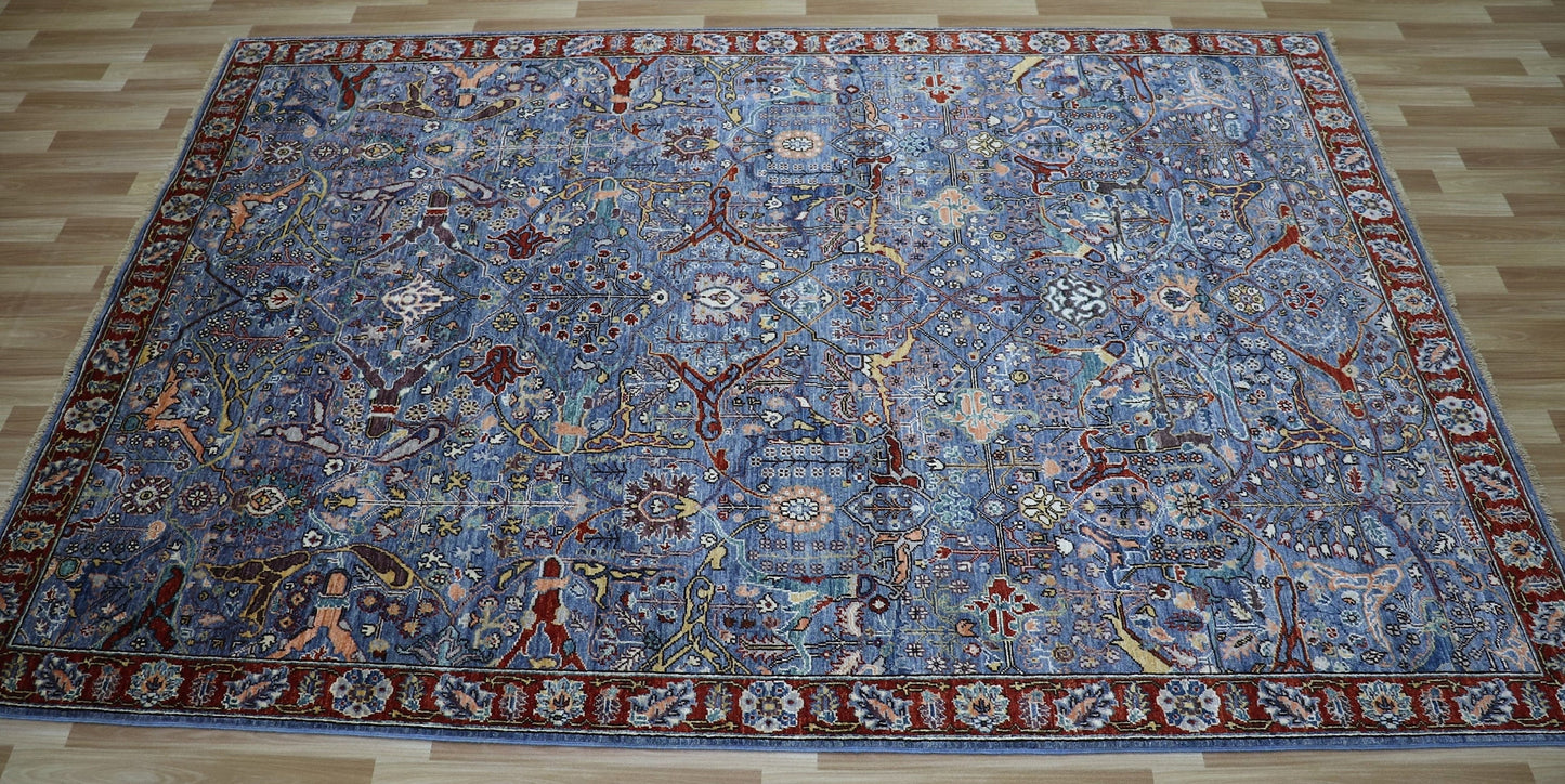 6x9 ft Arabesque Bidjar Area Rug, Blue Red Afghan Hand Knotted Wool Traditional Carpet, Rugs For Living Room, Bedroom Rug, Dining Table Rug