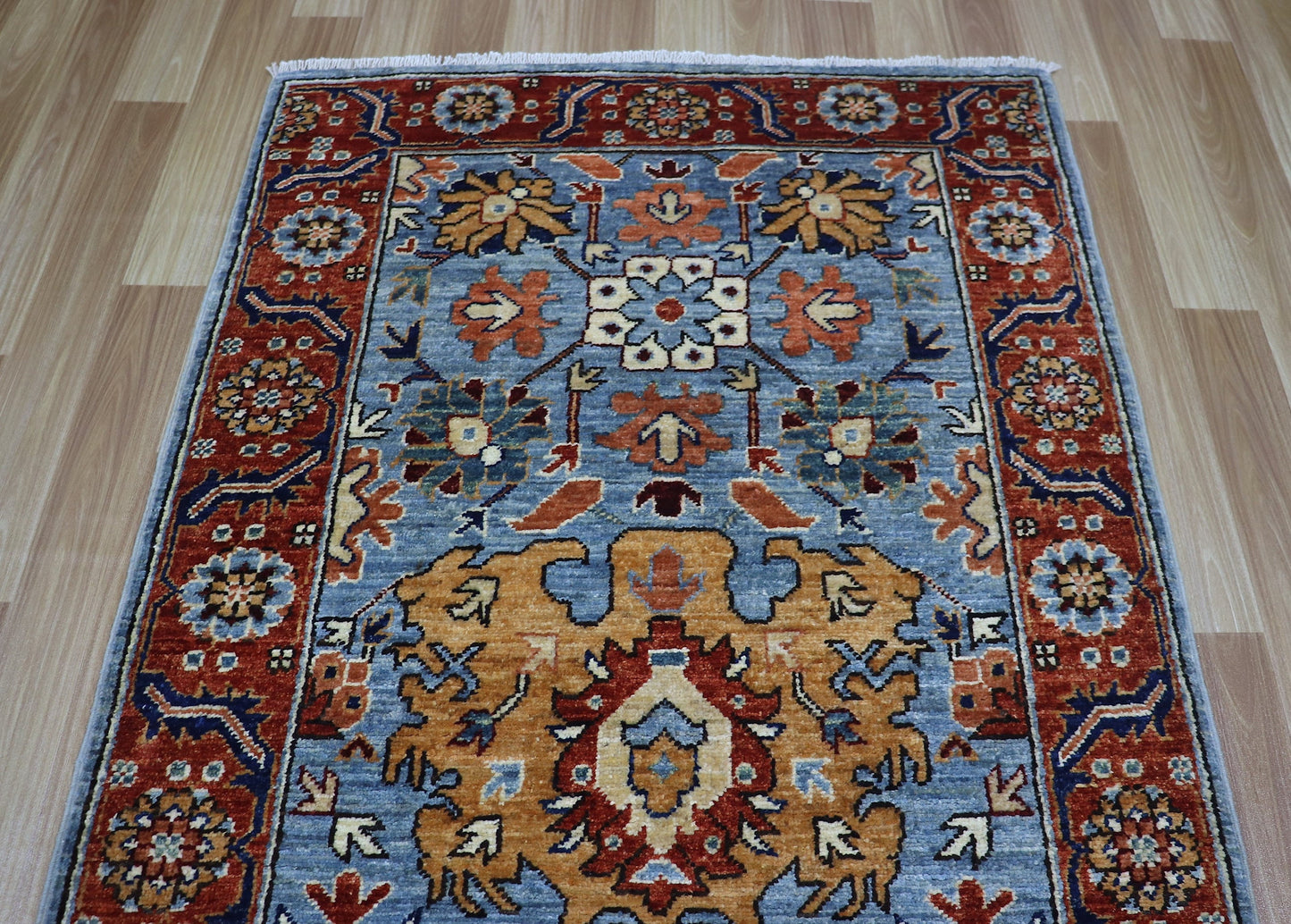 10 ft Persian Style Harshang Runner Rug, Blue Hand Knotted Wool Traditional Carpet, Rug for hallway, Entryway Rug, Kitchen Rug, Foyer Rug