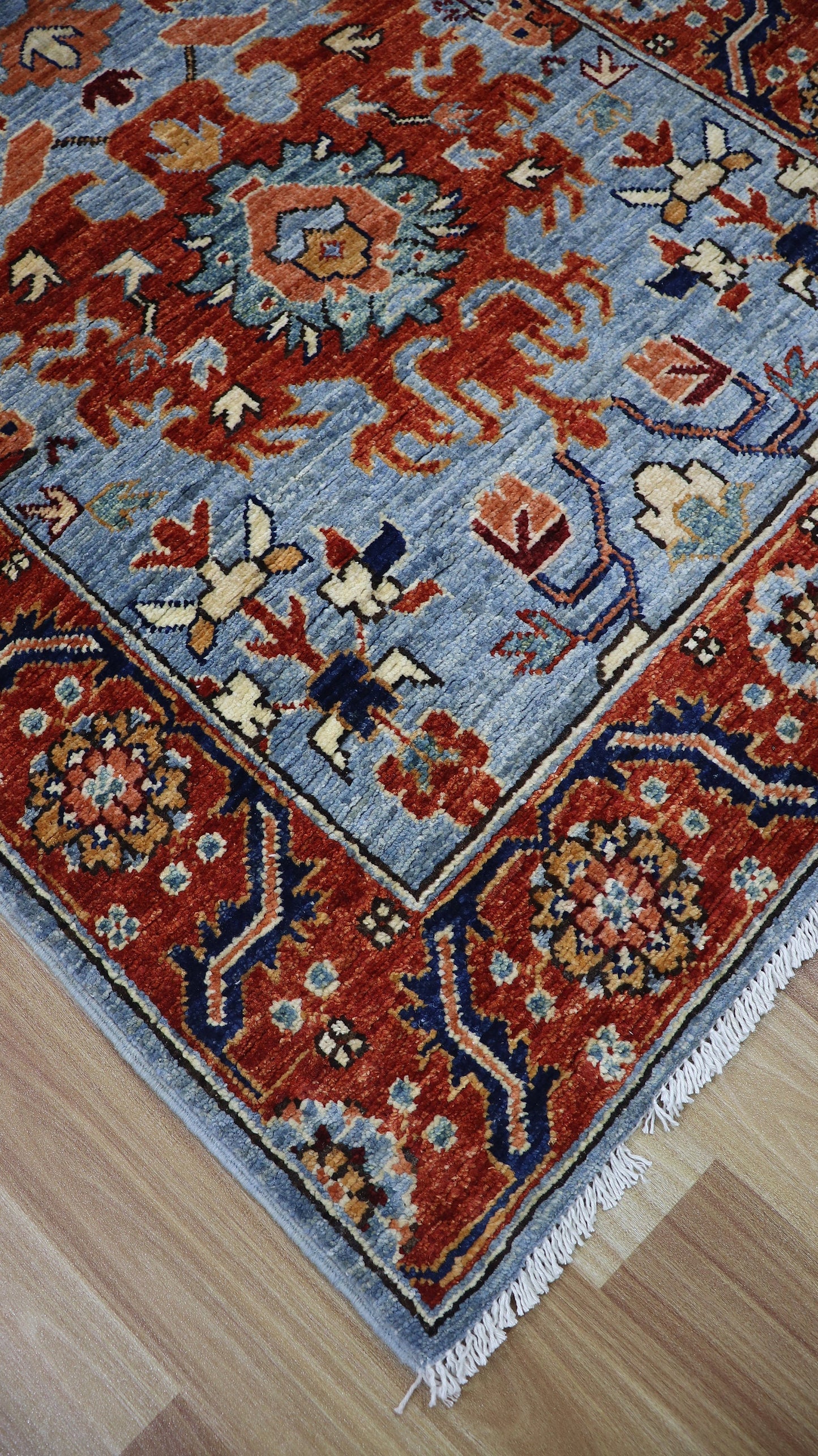 10 ft Persian Style Harshang Runner Rug, Blue Hand Knotted Wool Traditional Carpet, Rug for hallway, Entryway Rug, Kitchen Rug, Foyer Rug