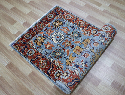 10 ft Persian Style Harshang Runner Rug, Blue Hand Knotted Wool Traditional Carpet, Rug for hallway, Entryway Rug, Kitchen Rug, Foyer Rug