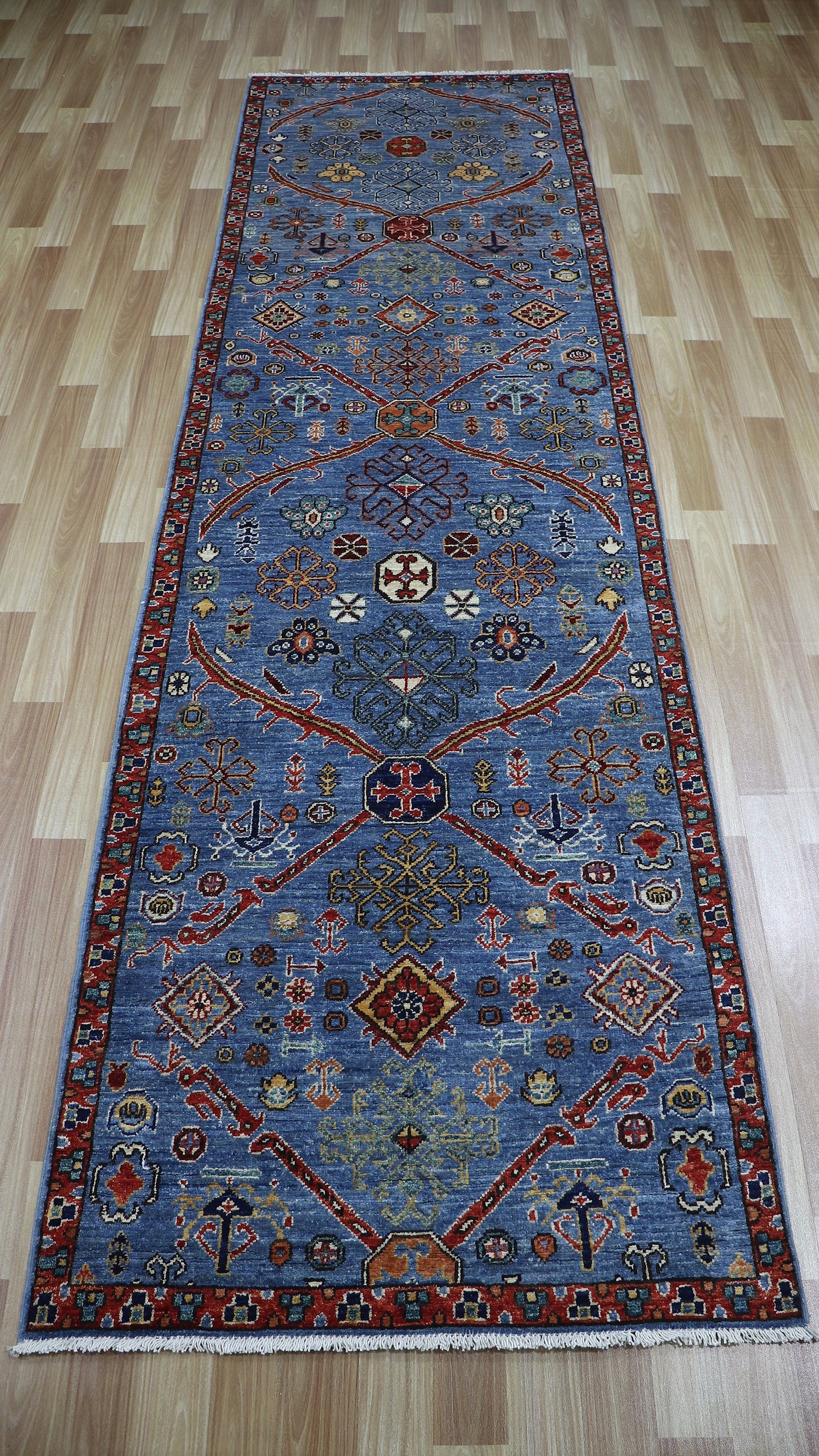 10 ft Persian Style Oriental Runner Rug, Blue Hand Knotted Wool Traditional Carpet, Rugs For Entryway, Foyer Rug, Hallway Rug, Kitchen Rug