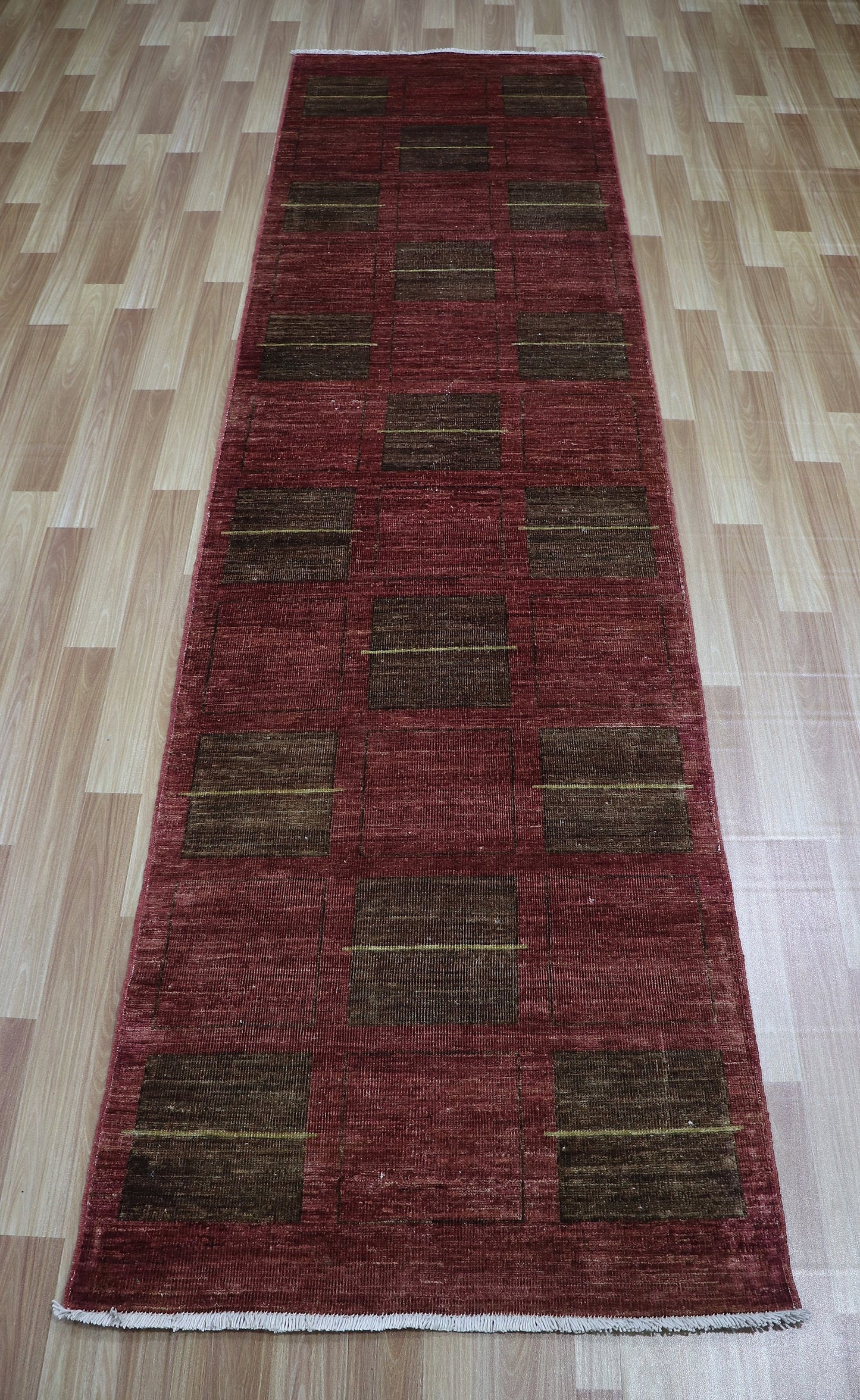 9 ft Red Afghan Runner Rug, Tribal Hand Knotted Wool Traditional Runner, Rugs For Hallway, Entryway Rug, Foyer Rug, Kitchen Rug, Office Rug