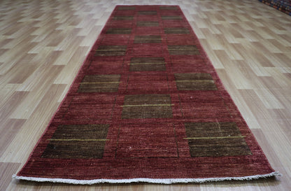 9 ft Red Afghan Runner Rug, Tribal Hand Knotted Wool Traditional Runner, Rugs For Hallway, Entryway Rug, Foyer Rug, Kitchen Rug, Office Rug