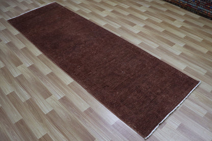 8 ft Afghan Abstract Runner Rug, Brown Hand Knotted Wool Transitional Carpet, Rug For Entryway, Hallway Rug, Foyer Runner Rug, Kitchen Rug