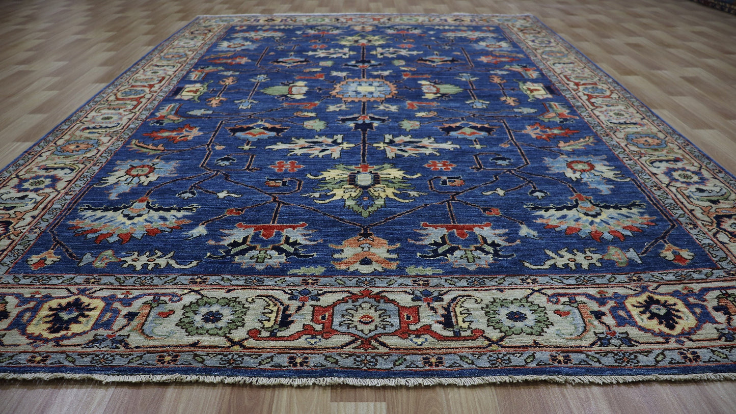 6x9 ft Serapi Area Rug, Blue Persian Hand Knotted Wool Traditional Rectangle Carpet, Rugs For Living Room, Bedroom Rug, Dining Table Rug