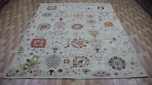 8x10 Ft Beige Floral Area Rug, Afghan Hand Knotted Wool Traditional Rectangle Carpet, Rugs For Living Room, Bedroom Rug, Dining Table Rug