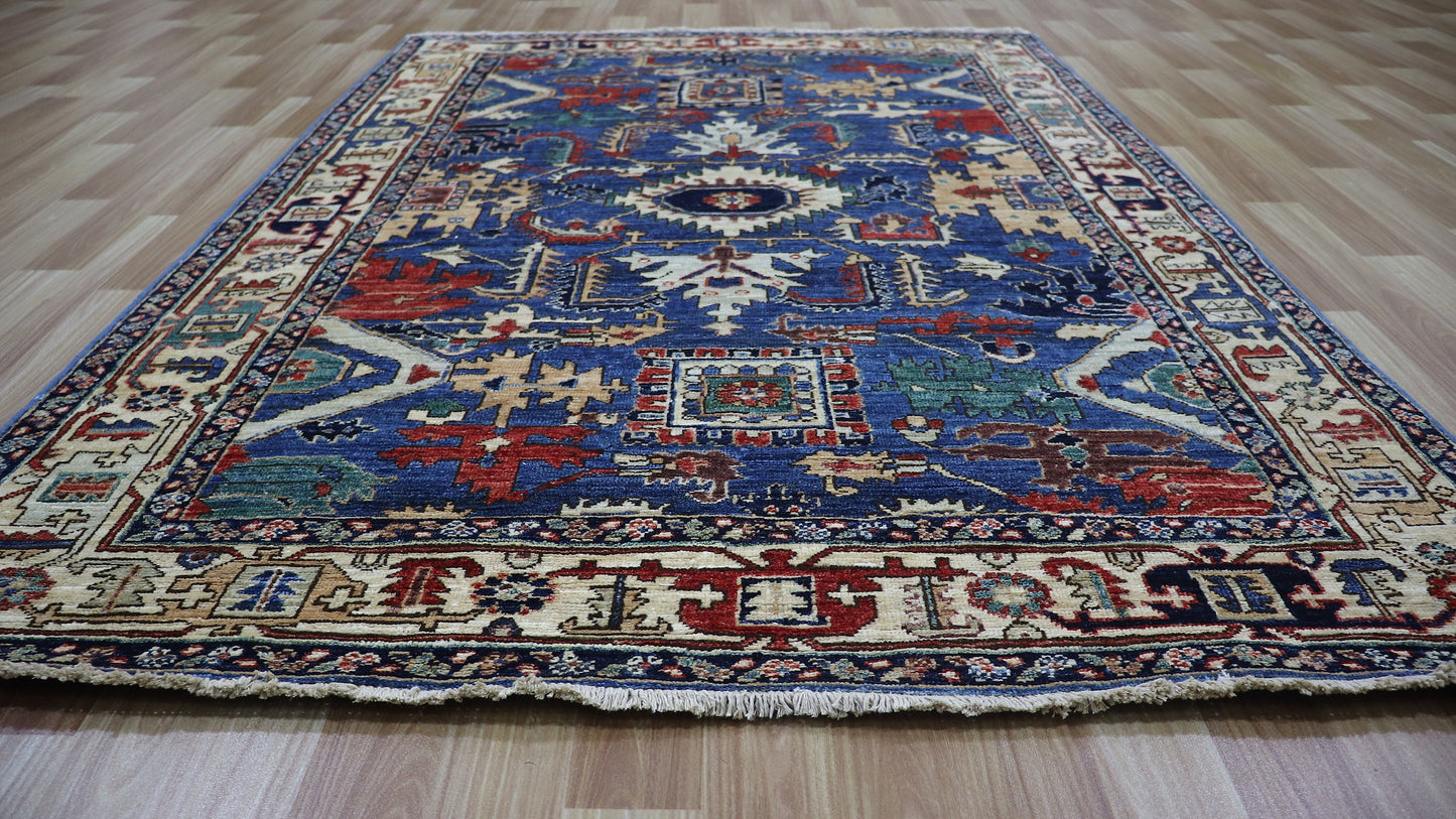 4x6 Ft Oriental Bidjar Area Rug, Blue Afghan Hand Knotted Wool Traditional Rectangle Carpet, Rugs For Living Room, Bedroom Rug, Entryway Rug