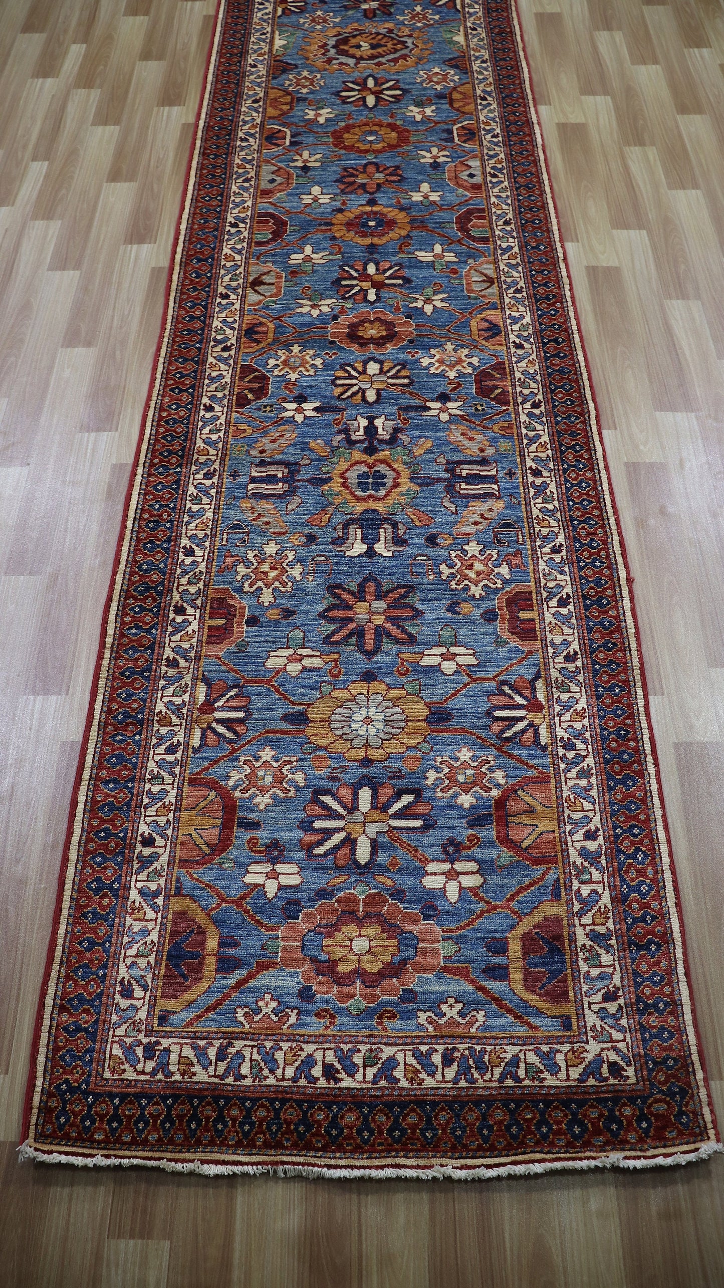 20 Ft Bidjar Long Runner Rug, Blue Afghan Hand Knotted Wool Traditional Rectangle Carpet, Entryway Rug, Hallway Rug, Stair Rug, Foyer Rug