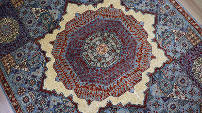 5x7 Ft Traditional Mamluk Area Rug, Blue Afghan Hand Knotted Wool Medallion Carpet, Rugs For Living Room, Bedroom Rug, Dining Table Rug